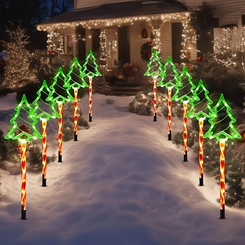 Solar-Powered LED Christmas Tree Lights - 5-in-1 Green Decorative String Lights with 8 Flashing Modes