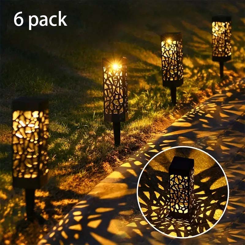 6PCS Solar Powered LED Garden Stake Lights Decorative Hollow-Out Lawn Lamps, Waterproof Outdoor Landscape Lighting 400mah