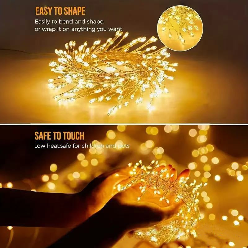 Solar Led String Lights Outdoor Firecracker Fairy Light Strings 8 Modes Copper Wire Lights for Wedding Camping Christmas Decor