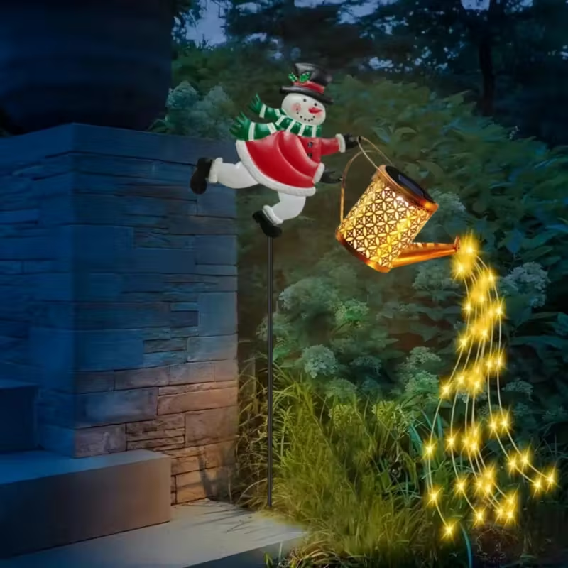 Solar Snowman Kettle Outdoor Garden Lights Hanging LED Santa Claus Watering Can Light Solar Light for Yard Lawn Christmas Decor