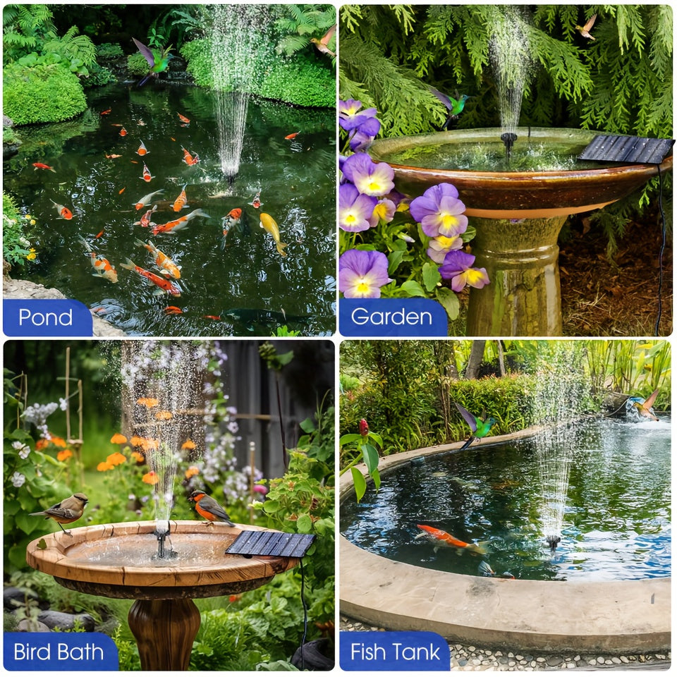 Solar Fountain with 6 Nozzles - 1.4W Solar Panel Floating Water Pump for Bird Baths, Pools, Garden DIY Waterfall Yard Decor