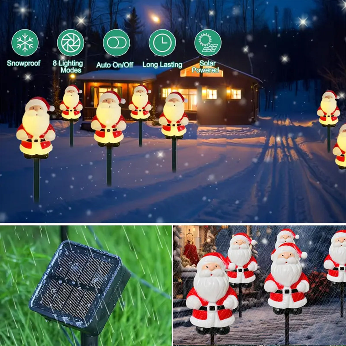 5Pcs/Set Christmas Santa Claus Pathway Lights Garden Stake Lights Solar Powered For Patio Camping Xmas Holiday Party Decoration