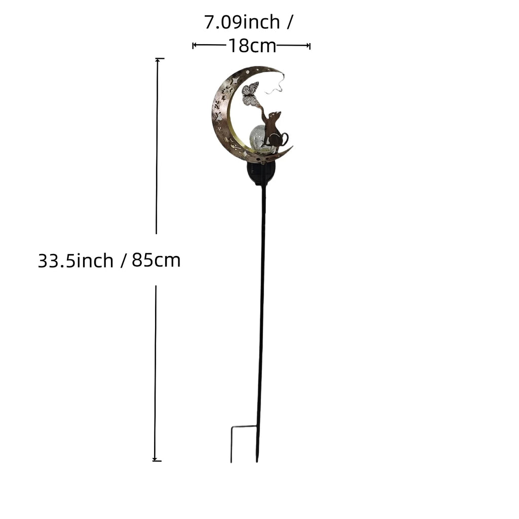 1PC Cat Moon Solar Lamp Outdoor, Iron Solar-Powered Garden Light with Auto On/Off, Waterproof for Yard/Patio Decor
