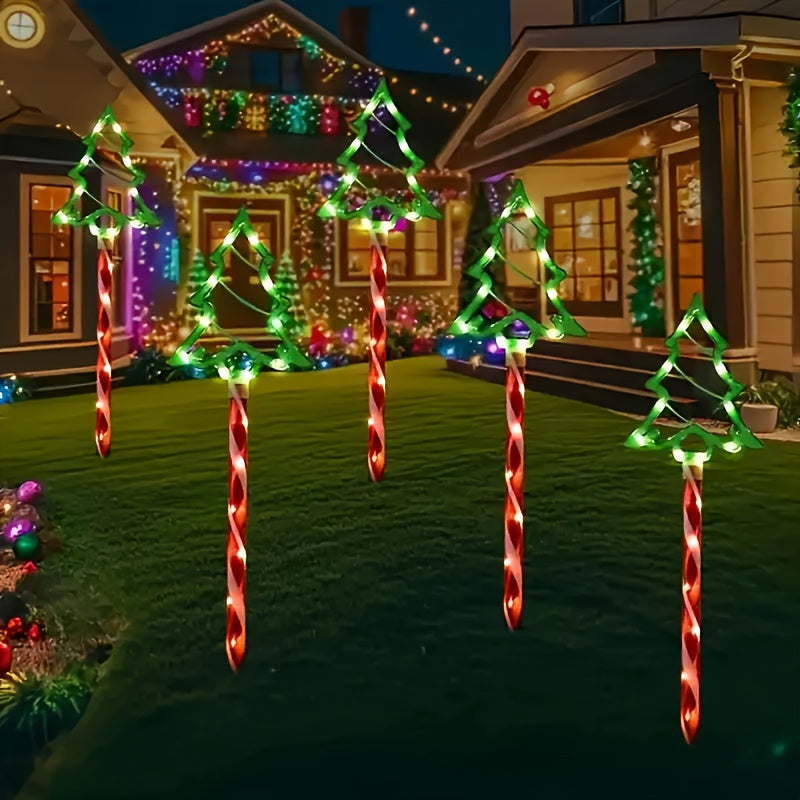 Solar-Powered LED Christmas Tree Lights - 5-in-1 Green Decorative String Lights with 8 Flashing Modes