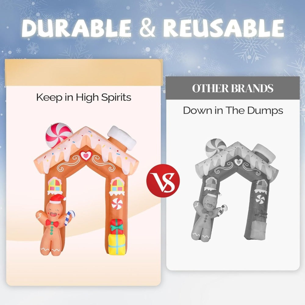 8ft Tall Christmas Gingerbread Archway Inflatable, Blow Up Yard Decoration with Secure Stakes Storage Bag,