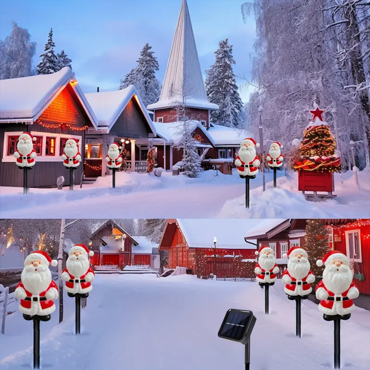 5Pcs/Set Christmas Santa Claus Pathway Lights Garden Stake Lights Solar Powered For Patio Camping Xmas Holiday Party Decoration