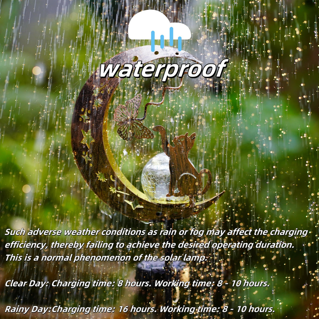 1PC Cat Moon Solar Lamp Outdoor, Iron Solar-Powered Garden Light with Auto On/Off, Waterproof for Yard/Patio Decor