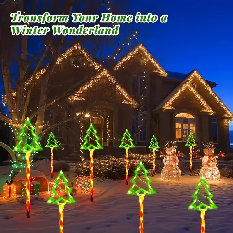 Solar-Powered LED Christmas Tree Lights - 5-in-1 Green Decorative String Lights with 8 Flashing Modes