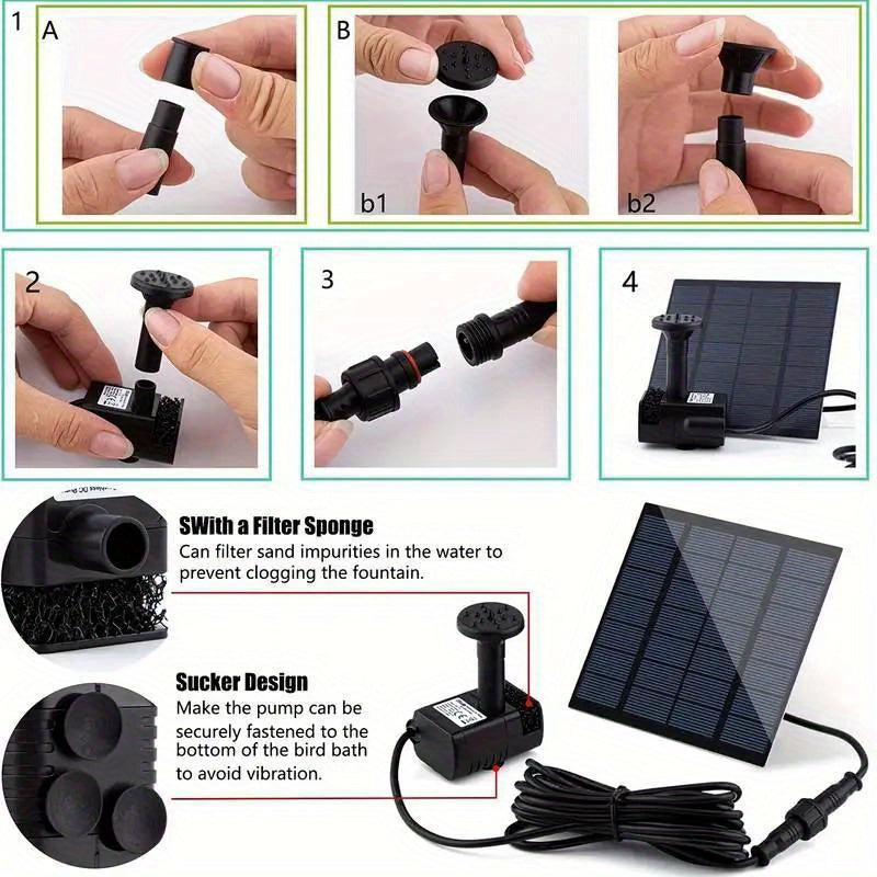 Solar Fountain with 6 Nozzles - 1.4W Solar Panel Floating Water Pump for Bird Baths, Pools, Garden DIY Waterfall Yard Decor