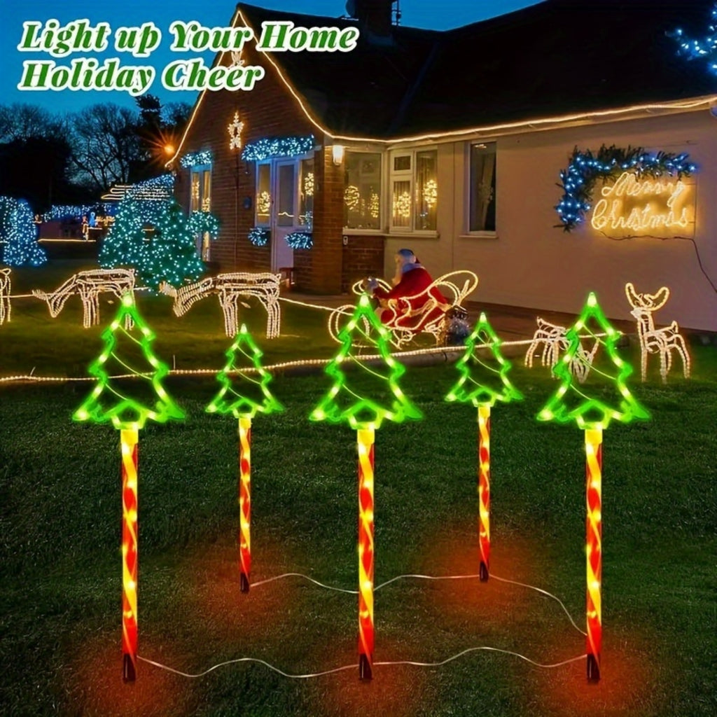 Solar-Powered LED Christmas Tree Lights - 5-in-1 Green Decorative String Lights with 8 Flashing Modes