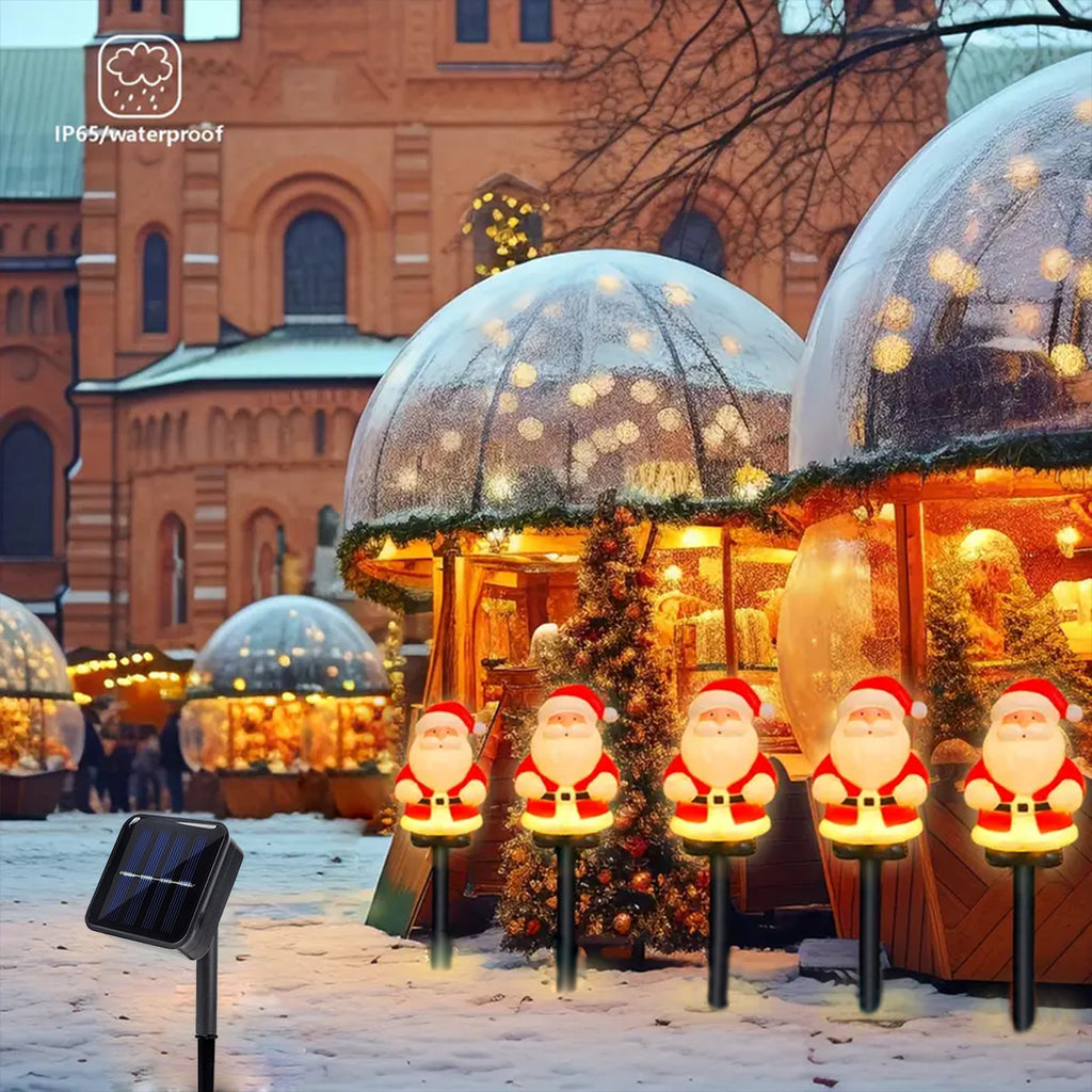 5Pcs/Set Christmas Santa Claus Pathway Lights Garden Stake Lights Solar Powered For Patio Camping Xmas Holiday Party Decoration