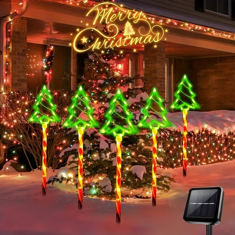 Solar-Powered LED Christmas Tree Lights - 5-in-1 Green Decorative String Lights with 8 Flashing Modes