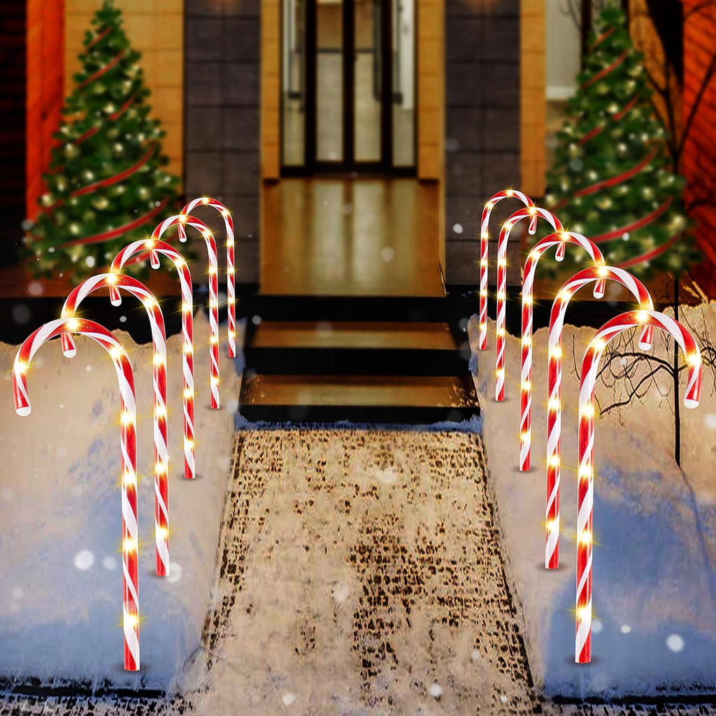 JOYFY 16" Christmas Candy Cane Pathway Markers Lights Set of 12 with Warm White for Xmas Indoor and Outdoor Decorations