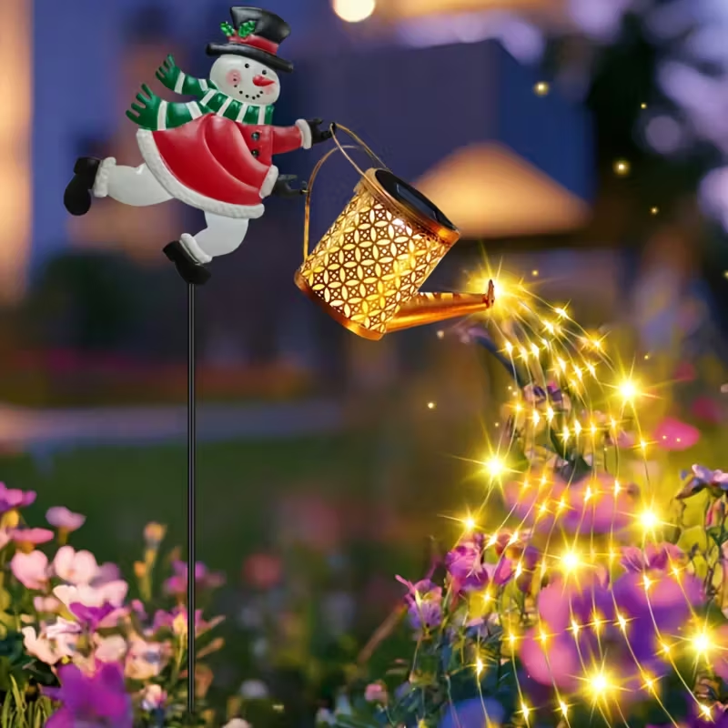 Solar Snowman Kettle Outdoor Garden Lights Hanging LED Santa Claus Watering Can Light Solar Light for Yard Lawn Christmas Decor