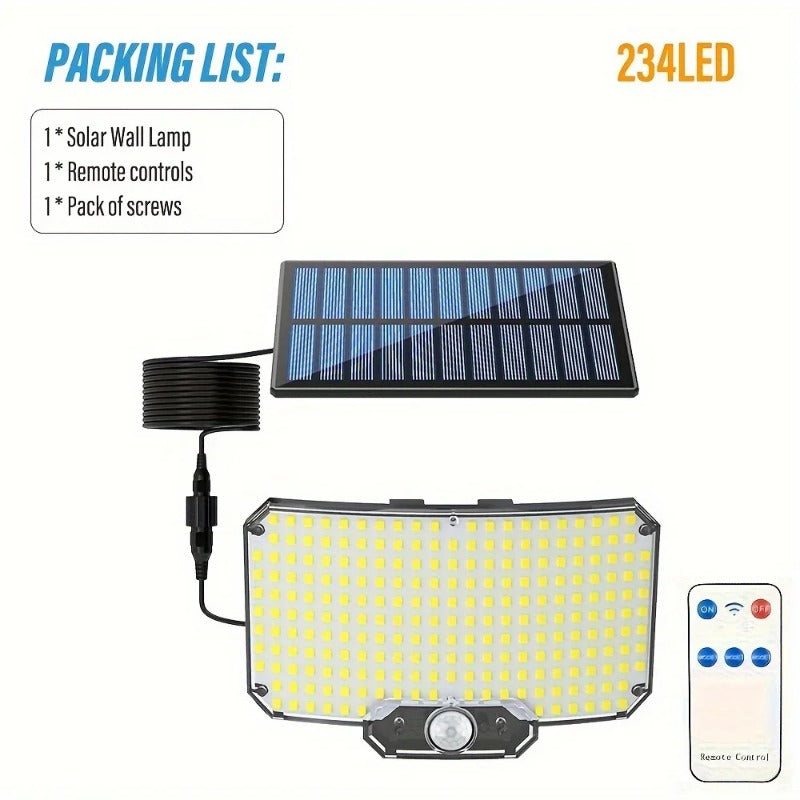 234 LED Solar Outdoor Lights Security Lights with Remote Control Motion Sensor Wall Lights Waterproof Wide Angle Flood Lights