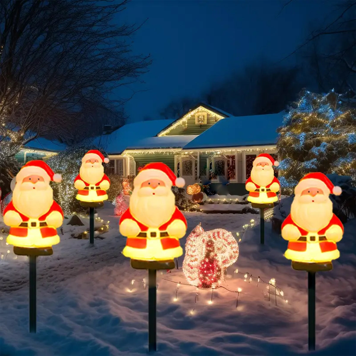 5Pcs/Set Christmas Santa Claus Pathway Lights Garden Stake Lights Solar Powered For Patio Camping Xmas Holiday Party Decoration