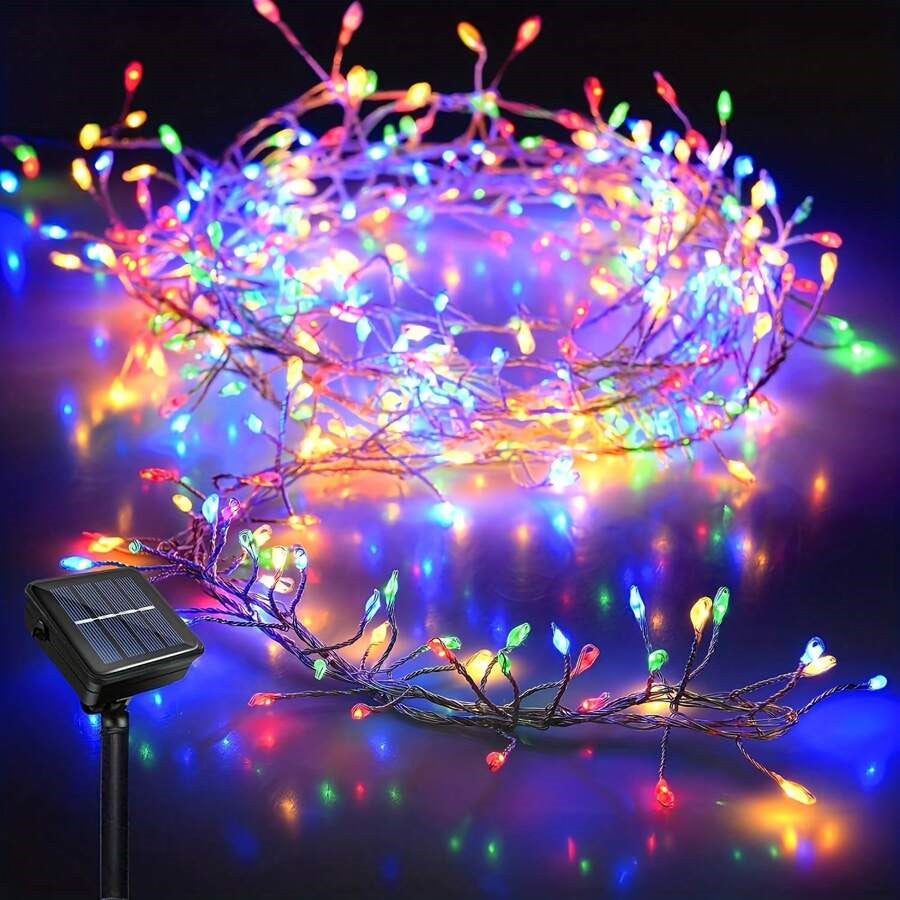 Solar Led String Lights Outdoor Firecracker Fairy Light Strings 8 Modes Copper Wire Lights for Wedding Camping Christmas Decor