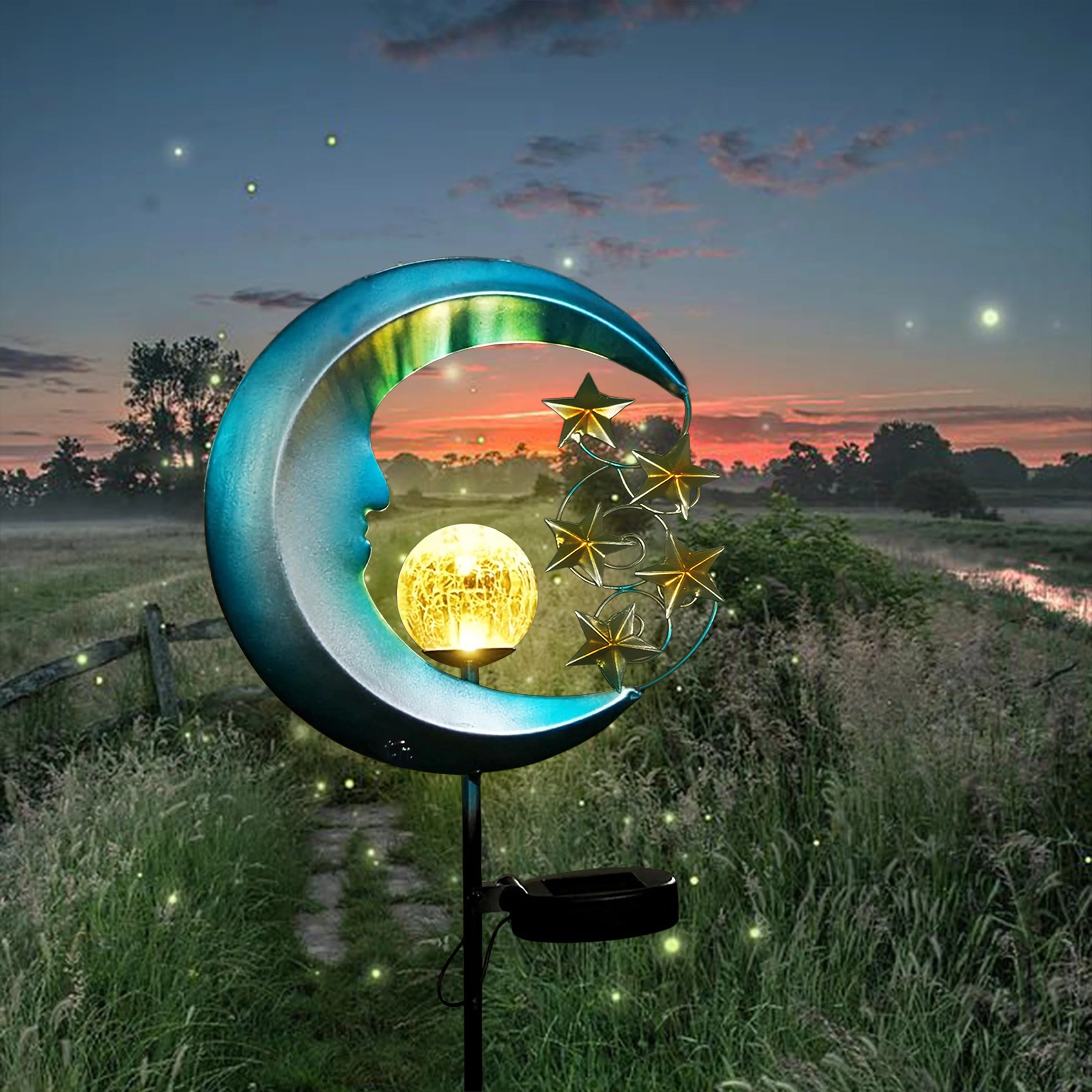 1PC Cat Moon Solar Lamp Outdoor, Iron Solar-Powered Garden Light with Auto On/Off, Waterproof for Yard/Patio Decor