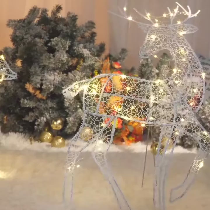 3pcs Iron Art Elk Deer Christmas Garden Decoration With LED Light Glowing Glitter Reindeer Xmas Home Outdoor Yard Ornament Decor